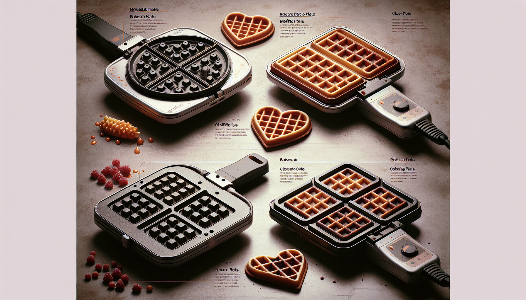 Side-by-side comparison of three popular waffle iron models featuring removable plates